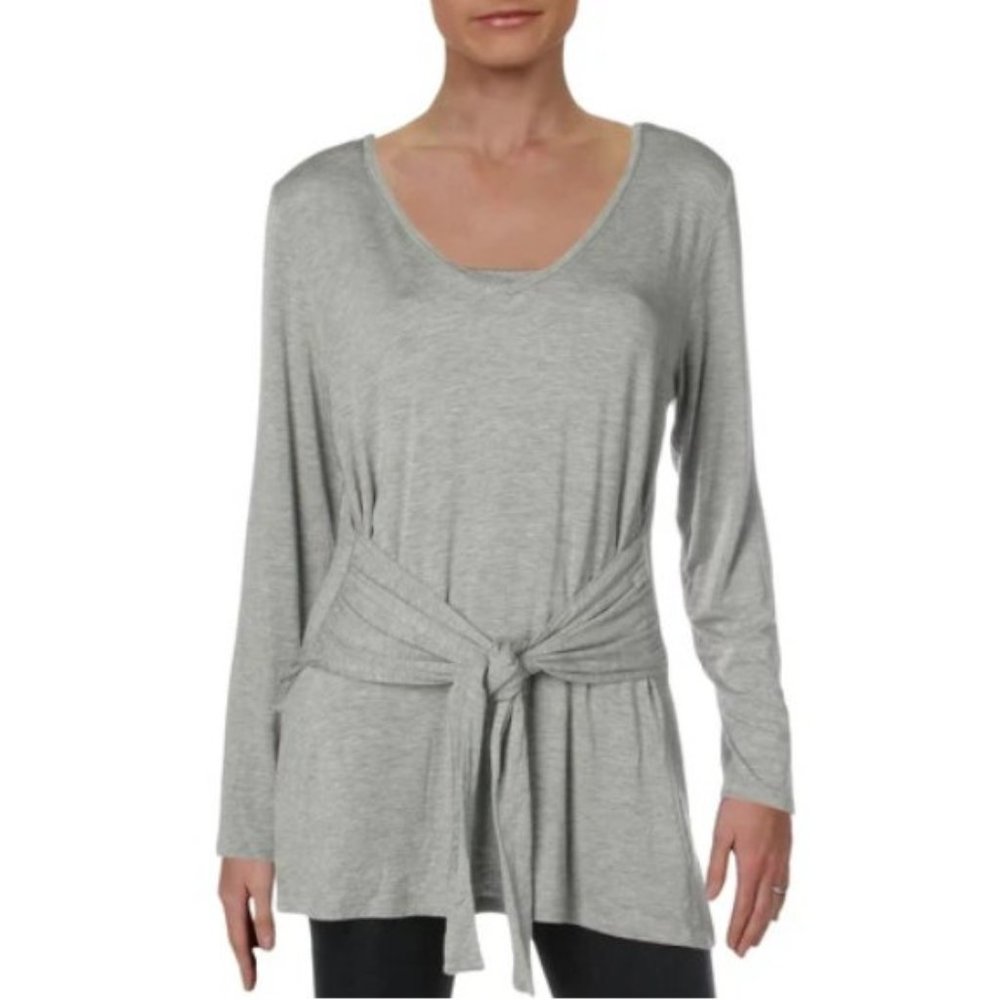 BB Dakota Gray Tie-Front Tunic Top M NWT
